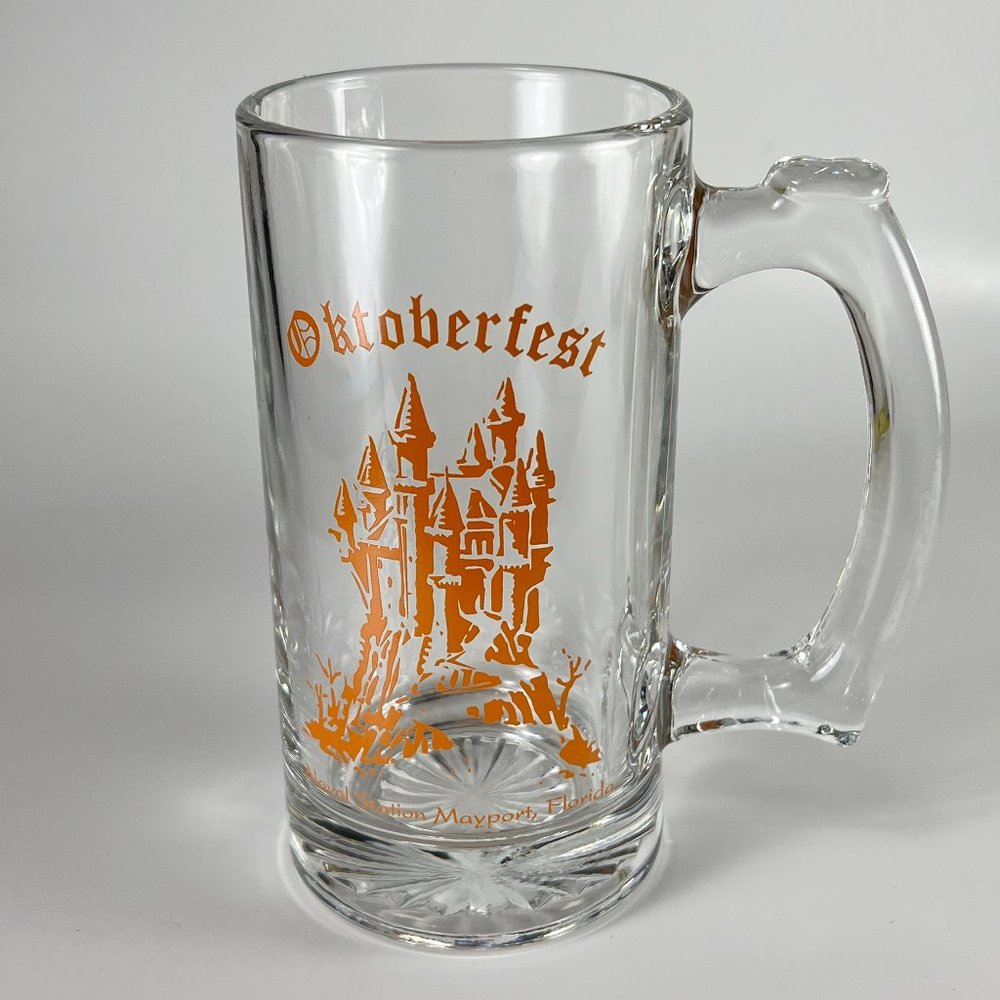 Vtg Oktoberfest Beer Mug Naval Station Mayport Florida Clear Glass Collectible